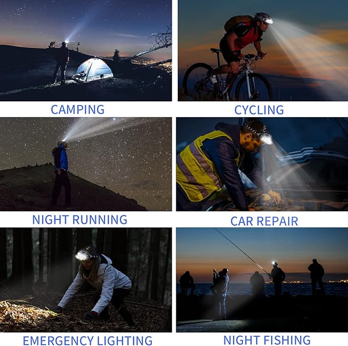 Rechargeable Headlamp, 8 LED 18000 Lumen Super Bright Waterproof Headlight with Red Lights, 8 Light Modes Head Lamp for Emergency Light Outdoors Fishing Hiking Camping Running (1, Yellow)