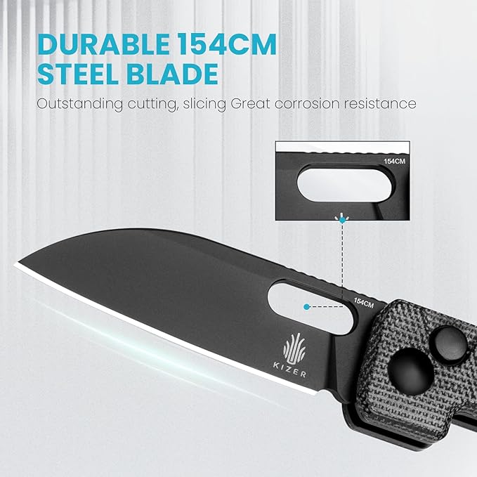 Kizer Banish Folding Pocket Knife, 2.3"" 154CM Steel Blade Small EDC Knife, Micarta Handle Mini Utility Knife for Men Women Sharp Camping Survival Hiking Knives, V2676C1, Black