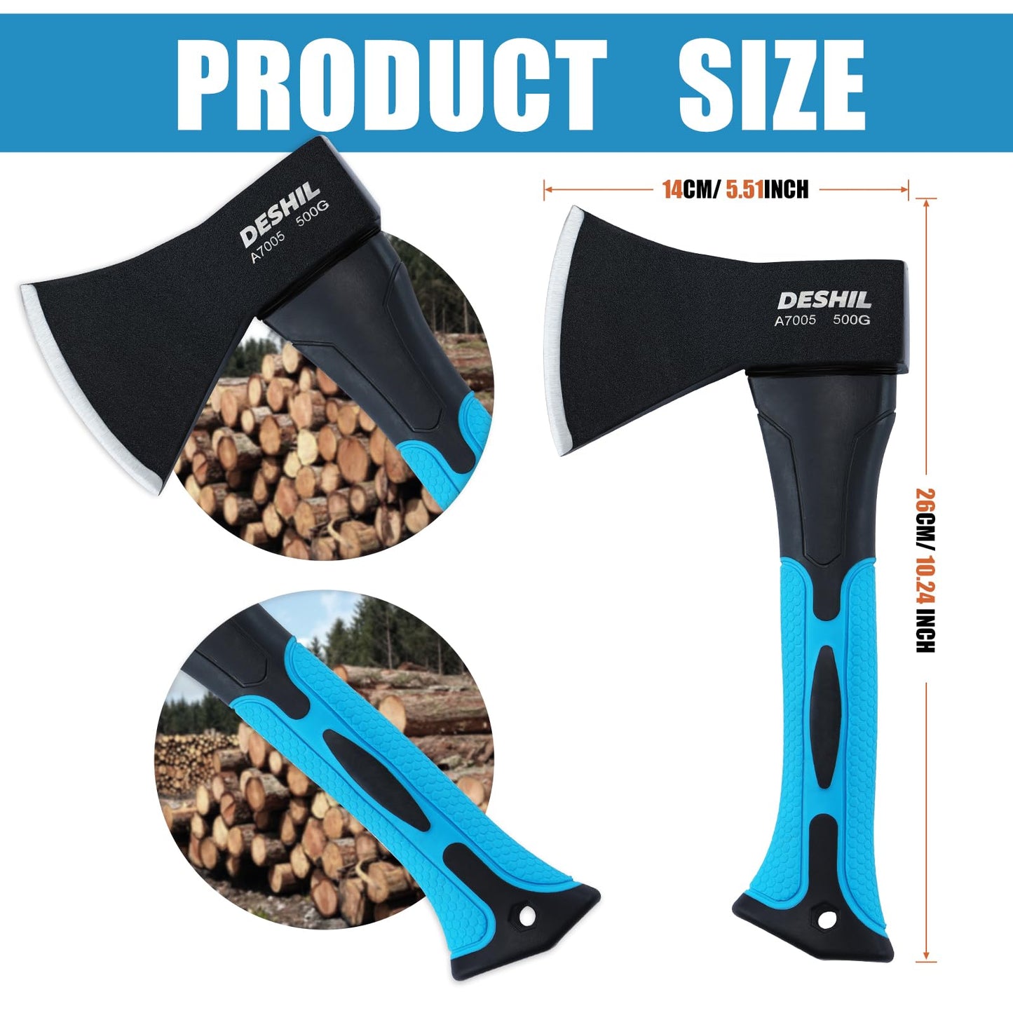 DESHIL 10 inch Outdoor Hatchet Axe Mini Camping Axe with Sheath-Blue