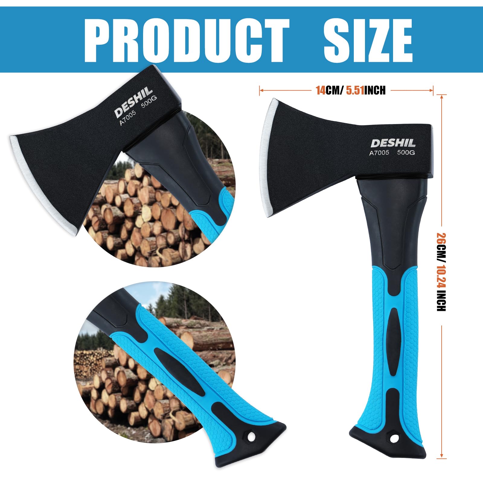DESHIL 10 inch Outdoor Hatchet Axe Mini Camping Axe with Sheath-Blue
