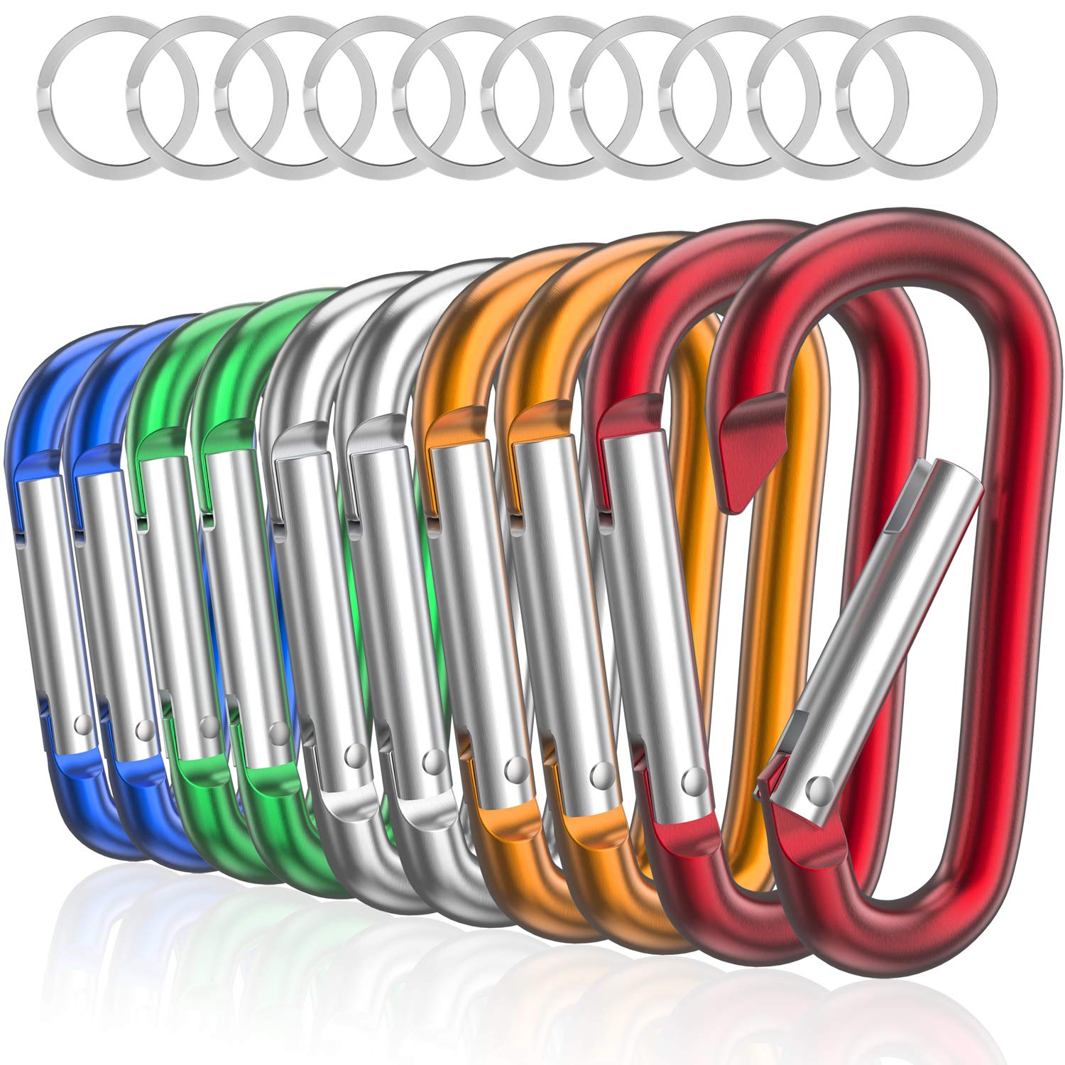 sprookber 3" Aluminum Carabiner D Ring, Keychain Spring Snap Hooks 10 Pack