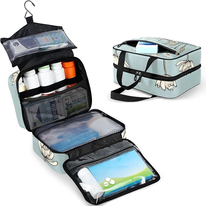 Fustylead Cute Otter and Lotus in Water Travel Medicine Organizer Bag Home Storage First Aid Kit Large Pill Case with Zipper for Pill Bottle, Vitamins, and Medical Supplies