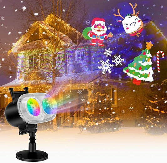 Holiday Projector Lights Outdoor, 2-in-1 HD LED Outdoor Projectors with Remote Control Timer, 3D Ocean Wave & 4 Patterns Waterproof Lanscape Lights for Indoor Valentine Xmas Halloween Holiday Party
