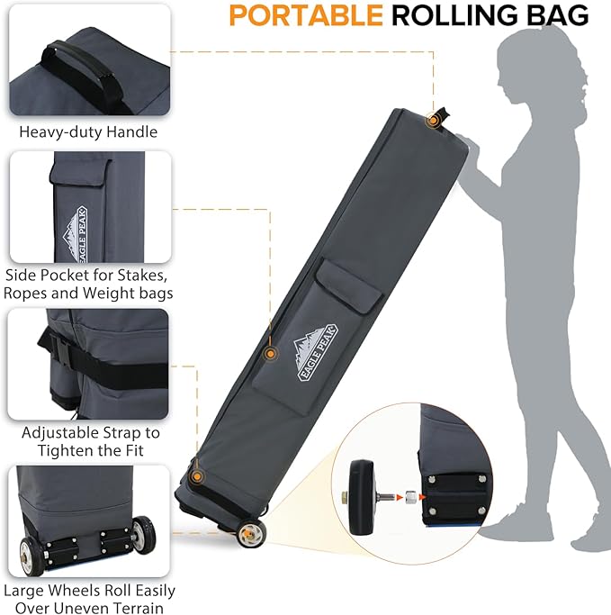 EAGLE PEAK 10x10 Heavy Duty Pop up Commercial Canopy Tent with One Removable Sidewall, Instant Sun Shelter with Roller Bag, 4 Sandbags, White