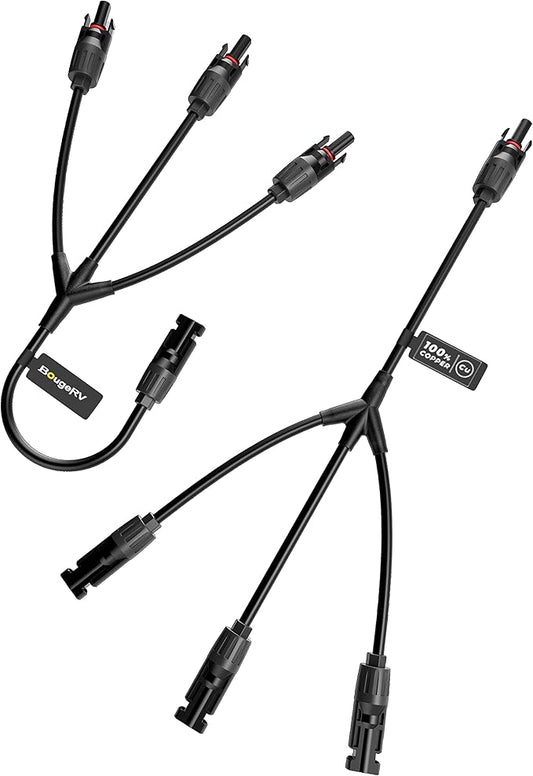 BougeRV Solar Y Branch Connectors Solar Panel Parallel Connectors 1 to 3 Solar Cable Wire Plug Tool Kit (M/FFF and F/MMM)