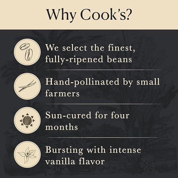 Cook?™s, Tahitian Organic Vanilla Beans, Grade A, World?™s Finest Gourmet Fresh Premium Vanilla, Certified Organic by CCOF, 3 Whole Beans