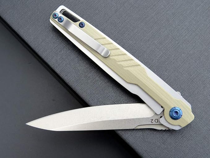 Eafengrow EF942 EDC Folding Knife, D2 Steel Blade Titanium Plating & G10 Handle,Pocket Clip with Frame Lock EDC Pocket Knife for Camping Hiking Survival Outdoor(Desert)