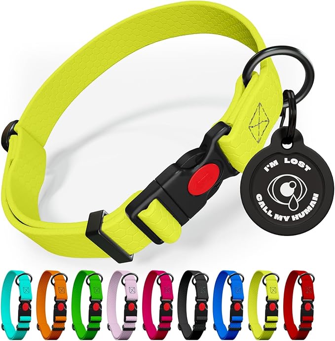 Adjustable Dog Collar with QR Code Dog Tag ID Attached - Made in USA - Honeycomb Waterproof Heavy Duty Dog Collar with Safe Lock Buckle - Odor Proof Pet Collar for Dogs with Strong Zinc D Ring