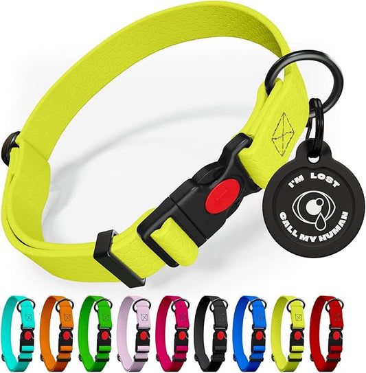 Adjustable Dog Collar with QR Code Dog Tag ID Attached - Made in USA - Honeycomb Waterproof Heavy Duty Dog Collar with Safe Lock Buckle - Odor Proof Pet Collar for Dogs with Strong Zinc D Ring