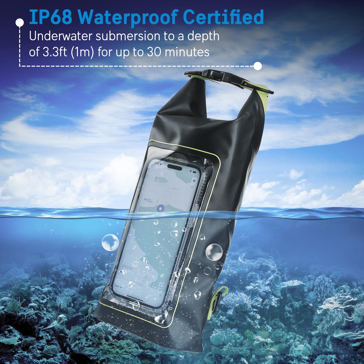 Pelican Marine IP68 Waterproof Dry Bag 2L w/Phone Pouch/Case - Black/Yellow