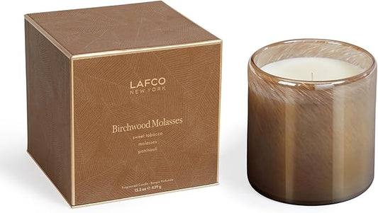 LAFCO New York Holiday Signature Candle, Birchwood Molasses - 15.5 oz - 90-Hour Burn Time - Reusable, Hand Blown Glass Vessel - Made in The USA