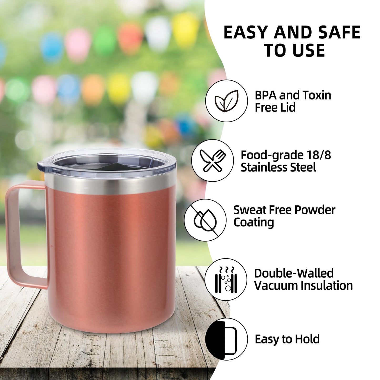 Volhoply 14oz Insulated Stainless Steel Coffee Mug with Lid Bulk 4 Pack,Double Wall Vacuum Travel