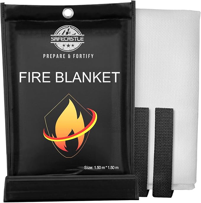 SAFECASTLE Emergency Fire Blanket 59"x59" Large Size, 1 Pack Fire Retardant Blanket with Fireproof Tabs for Home, Warehouse, Outdoor, Office, Car and Camping Fire Protection Survival Safety