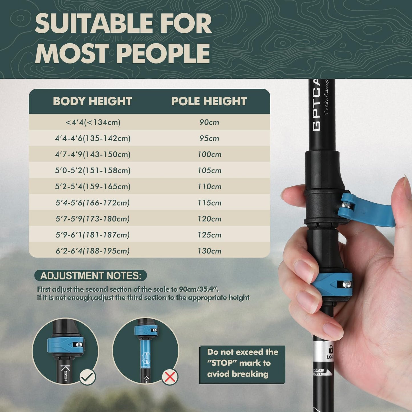 GPTCAMP Collapsible Hiking Trekking Poles with Cork EVA Grips