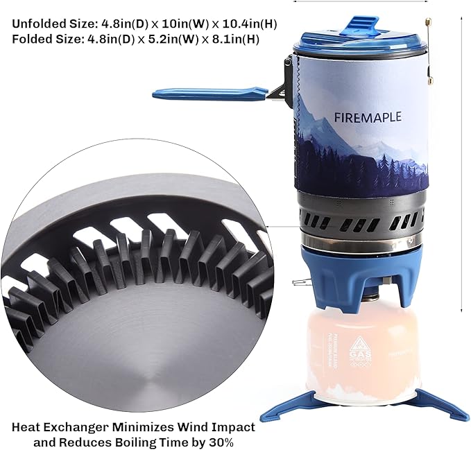 Fire Maple Polaris Pressure Regulator Cooking System | Portable Camping Backpacking Gas Stove with Piezo Ignition POT Support & Stand | Compact Gas Stove Burner for Hiking Bushcraft Trekking (Blue)