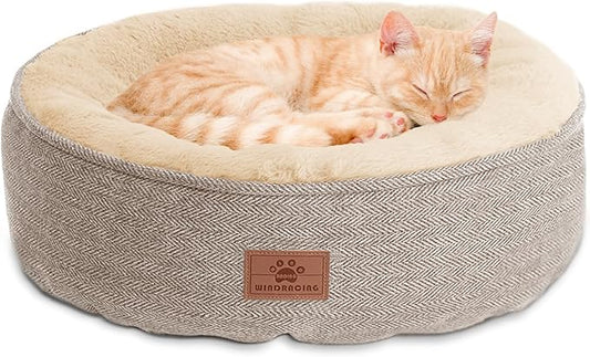WINDRACING Cat Beds for Indoor Cats,Kitten Bed,Dog Bed for Extra Small Dogs Breeds,Puppy Kennel Bed, Comfy Durable Pet Sleeping Bed, Washable Roun Cat Bed & Non-Slip Bottom, Size 18"L x 18"W x 6.5"Th