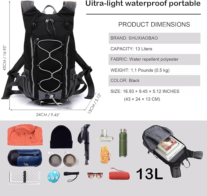 Small Hiking Backpack Lightweight Waterproof Daypack for Camping Cycling Fitness Outdoor Sports - Women Men Teens