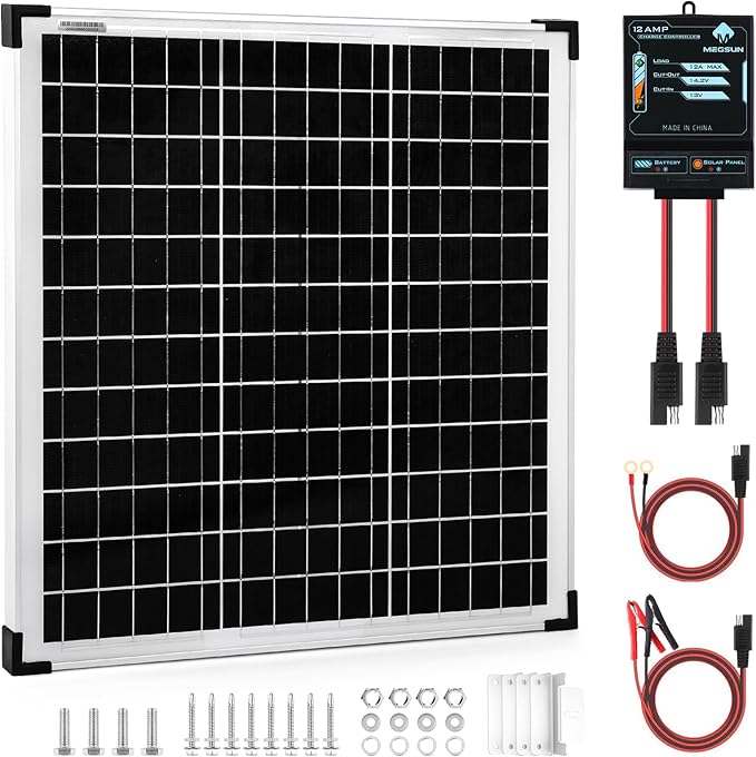 50W Solar Panel Battery Trickle Charger & Maintainer with 12A Upgraded Solar Panel Controller, 12V Monocrystalline Waterproof Solar Trickle Charging Kit for Car RV Boat Motorcycle