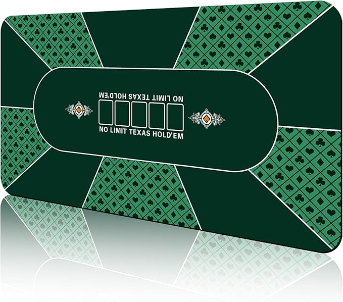 CONTINUE Poker Table Mat - 8-10 Player Texas Hold'em Poker Mat with Anti-Slip Rubber Base and Carrying Bag for Poker Games, Blackjack, Casino (Rectangle Green)