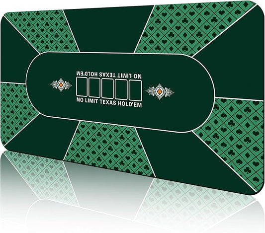 CONTINUE Poker Table Mat - 8-10 Player Texas Hold'em Poker Mat with Anti-Slip Rubber Base and Carrying Bag for Poker Games, Blackjack, Casino (Rectangle Green)