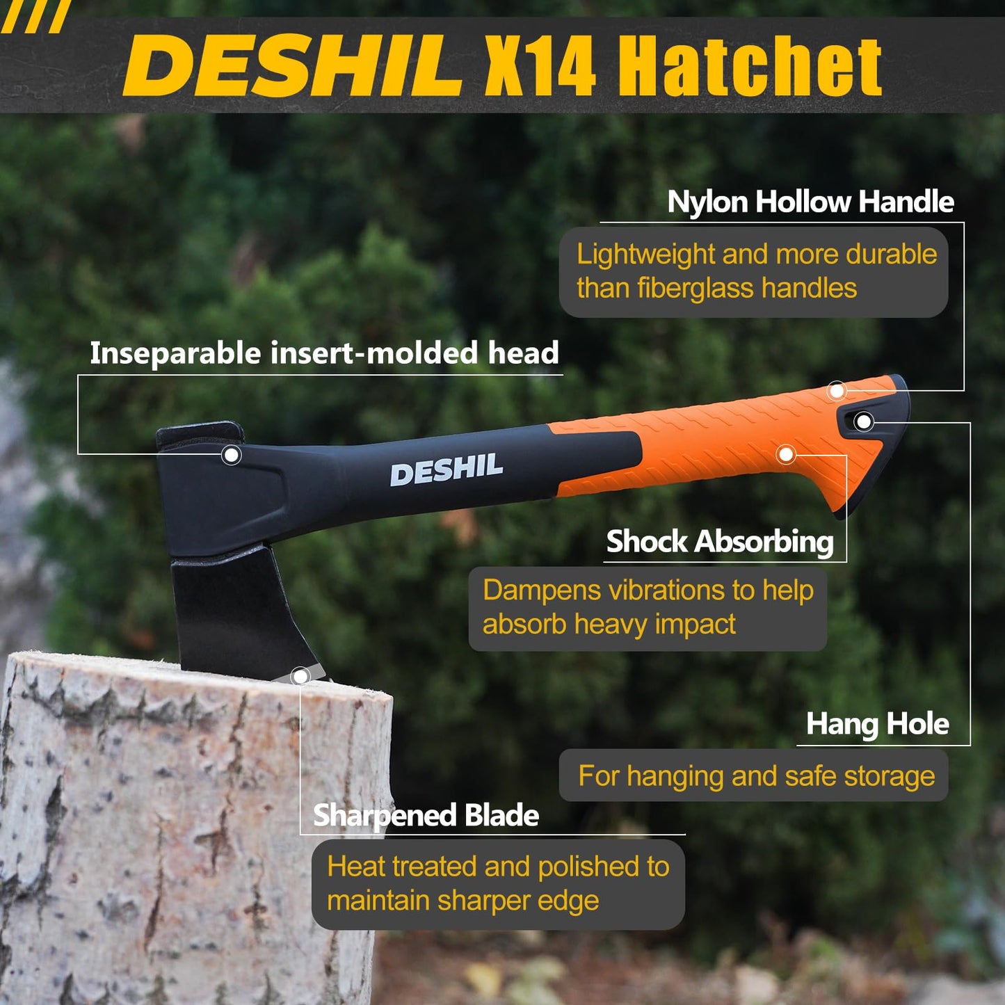 DESHIL 14-Inch Chopping Hatchet Axe for Outdoor Camping & Kindling