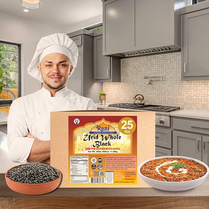 Rani Urid/Urad Whole Black (Matpe Beans with Skin) Indian Lentils 400oz (25lbs) 11.36kg Bulk Box ~ All Natural | Gluten Friendly | Non-GMO | Kosher | Vegan | Indian Origin