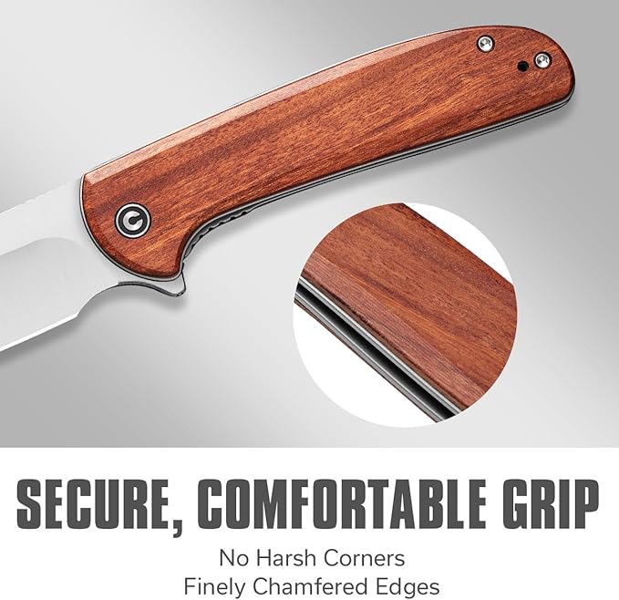 CIVIVI Primitrox Folding Knife for EDC, Flipper Pocket Knife with 3.48" Nitro-V Blade Wood Handle for Everyday Carry C23005A-3