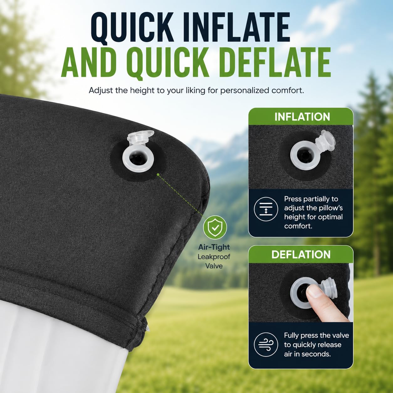 UWILLION Inflatable Camping Pillow with Removable Washable Cover, Ultralight Compact Air Pillow for