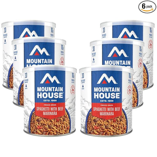 Mountain House Freeze Dried Classic Spaghetti with Beef Marinara #10 Can ??7 Servings per Can ??Emergency, Survival, Camping Canned Food ??30-Year Taste Guarantee ??Hunting & Backpacking ??Pack of 6