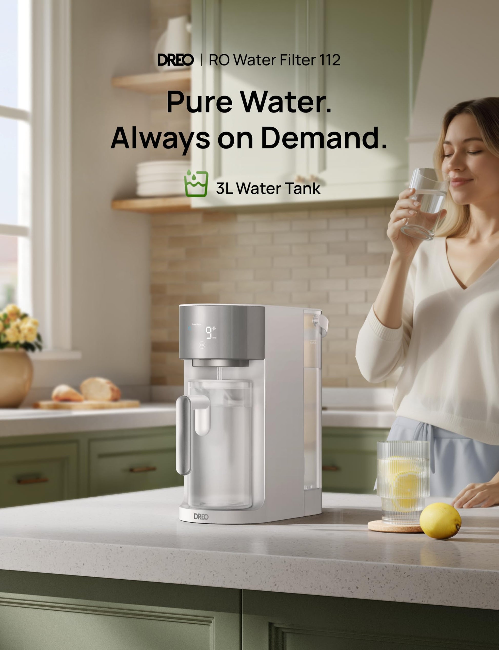 DREO Reverse Osmosis Water Filter Countertop, RO Filtration System, 3:1 Pure to Drain, TDS & Filter