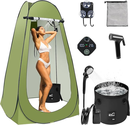 Pop Up Shower Tent for Camping, Portable Outdoor Privacy Shower Tent with 6000mAh Rechargeable Shower