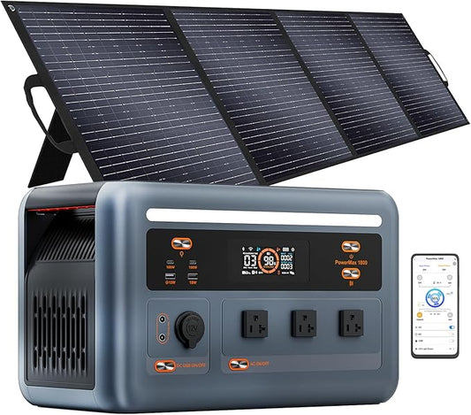 OSCAL Solar Generator with 200W Solar Panel PowerMax 1800 (2025 New), 1024Wh LiFePO4 Battery Generator with 3 AC Outlets (3200W Surge), 700W AC Charging, APP Control Power Station for Home Backup