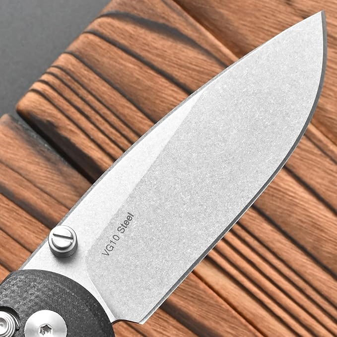 FF22 Folding Pocket Knife,VG10 Steel Blade Micarita Handle Full Tang Knife for Outdoor Activities Camping Hunting Fishing(Black)