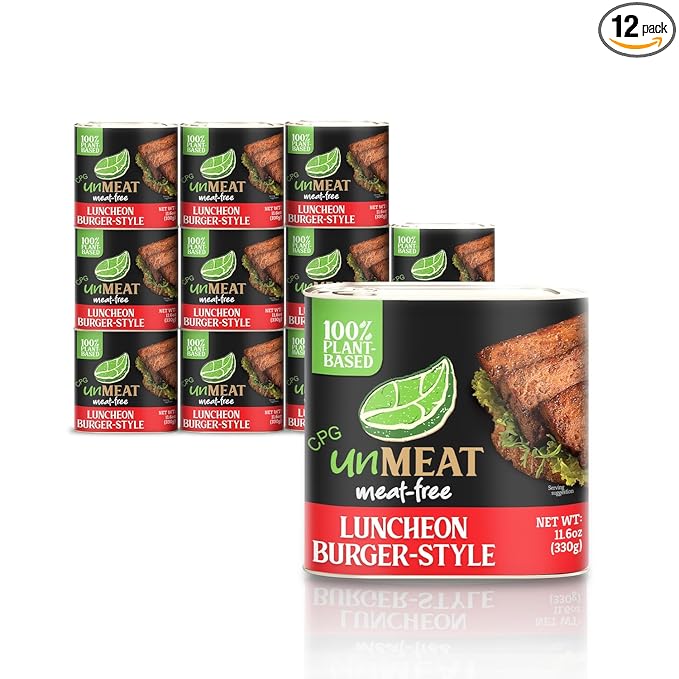 unMEAT Plant Based Meat | Easy to Prepare Plant Based Protein | Vegan Meat with Less Calories, Burger Style Luncheon Meat, (Pack of 12)