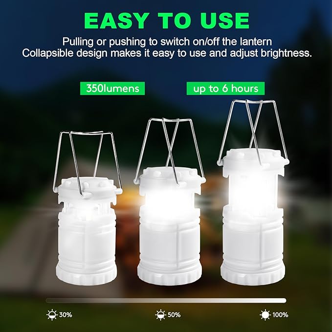 KUNHE LED 60 Pack Glow-in-The-Dark Camping Lanterns Battery Powered (Includes 180 AA Alkaline Batteries) 350 Lumens IPX4 Water Resistant Lanterns for Power Outages Emergency Hurricane Storms