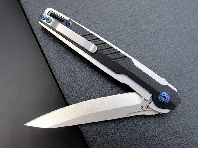 Eafengrow EF942 EDC Folding Knife, D2 Steel Blade Titanium Plating & G10 Handle,Pocket Clip with Frame Lock EDC Pocket Knife for Camping Hiking Survival Outdoor(Black)