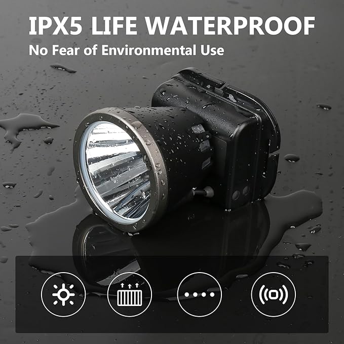 Rechargeable High Lumen LED Headlamp, Ultra-Long Range 7200mAh Powerful Battery Waterproof Suitable for Outdoor Hiking, Camping, Hunting and Prospecting (Motion Sensing)