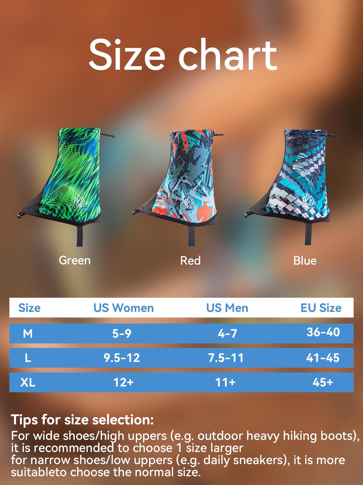 OrrinSports Trail Gaiters for Men Women Low Shoes Gators for Hiking Boots Breathable Boots Gators