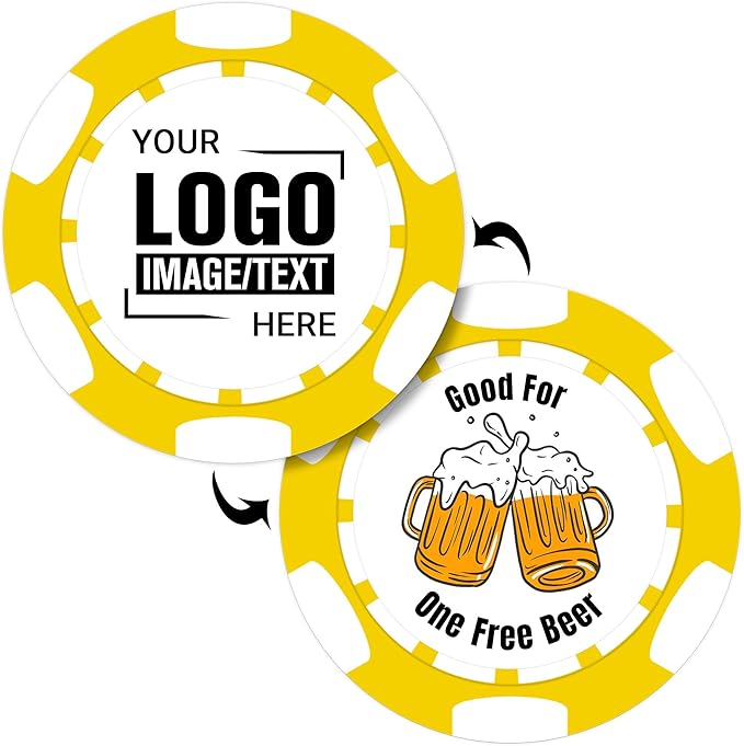 Custom Poker Chips 50 Pcs, Personalized Full Color Chips with Your Logo, Text, or Design, 11.5g Casino Chips for Gifts, Business Cards and Events