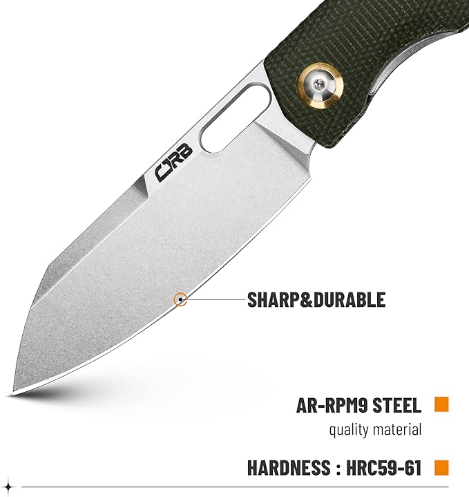 CJRB Pocket EDC Knife Ekko(J1929) Small Folding Knife AR-RPM9 Steel Blade and Green Micarta Handle Outdoor for Men Women for Gifts