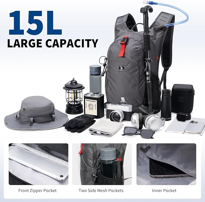 OIWAS Small Hiking Backpack - 15L Hiking Backpacks Water Resistant Camping Backpack Lightweight Hiking Daypack with Hydration Bladder Outlet