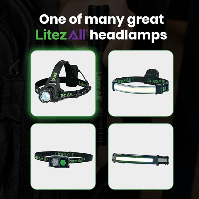 LitezAll LED Headlamp Work Light, 800 Lumen Adjustable Battery Powered Head lamp with 3 Modes, Weather Resistant Head Lamps Flashlight for Camping, Running, Hiking, Hard Hats ??Batteries Included