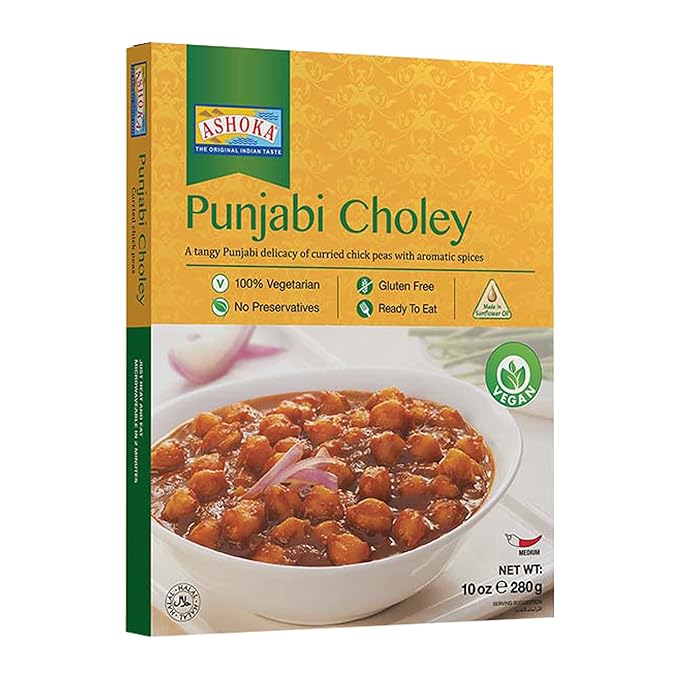Ashoka Indian Entrees 1932, Vegan Savory Chickpeas, All-Natural, Heat & Serve Instant Meals, Punjabi Choley, Kosher Certified, Travel Friendly, Gluten-Free, and with No Preservatives, Pack of 1