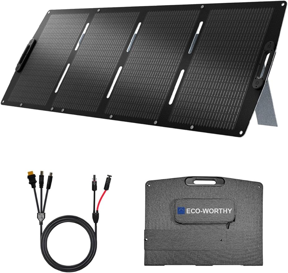 ECO-WORTHY 200W Portable Solar Panel, Foldable Solar Panel Charger 12BB with Adjustable Kickstand,23% High Efficiency for Power Station Outdoor RV Camping Off Grid Hiking