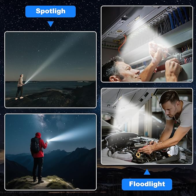 Rechargeable LED Pen Light with Magnetic Clip - Dimmable Inspection Pocket Flashlight, USB-C Charging, Spotlight & Floodlight Modes, Compact Aluminum for Mechanics Hiking Emergency