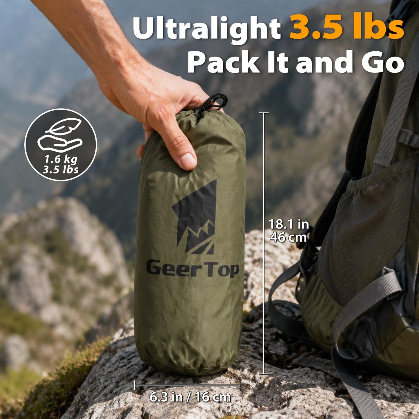 GEERTOP 17 × 10 ft Large Camping Tent Tarp Outdoor Waterproof Flame Retardant Hammock Rain Fly