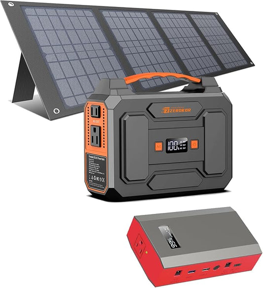 100W Portable Solar Power Station with Foldable 40W Solar Panel, 65W 110V Portable Power Bank with AC Outlet for Home Outdoor Adventure Use