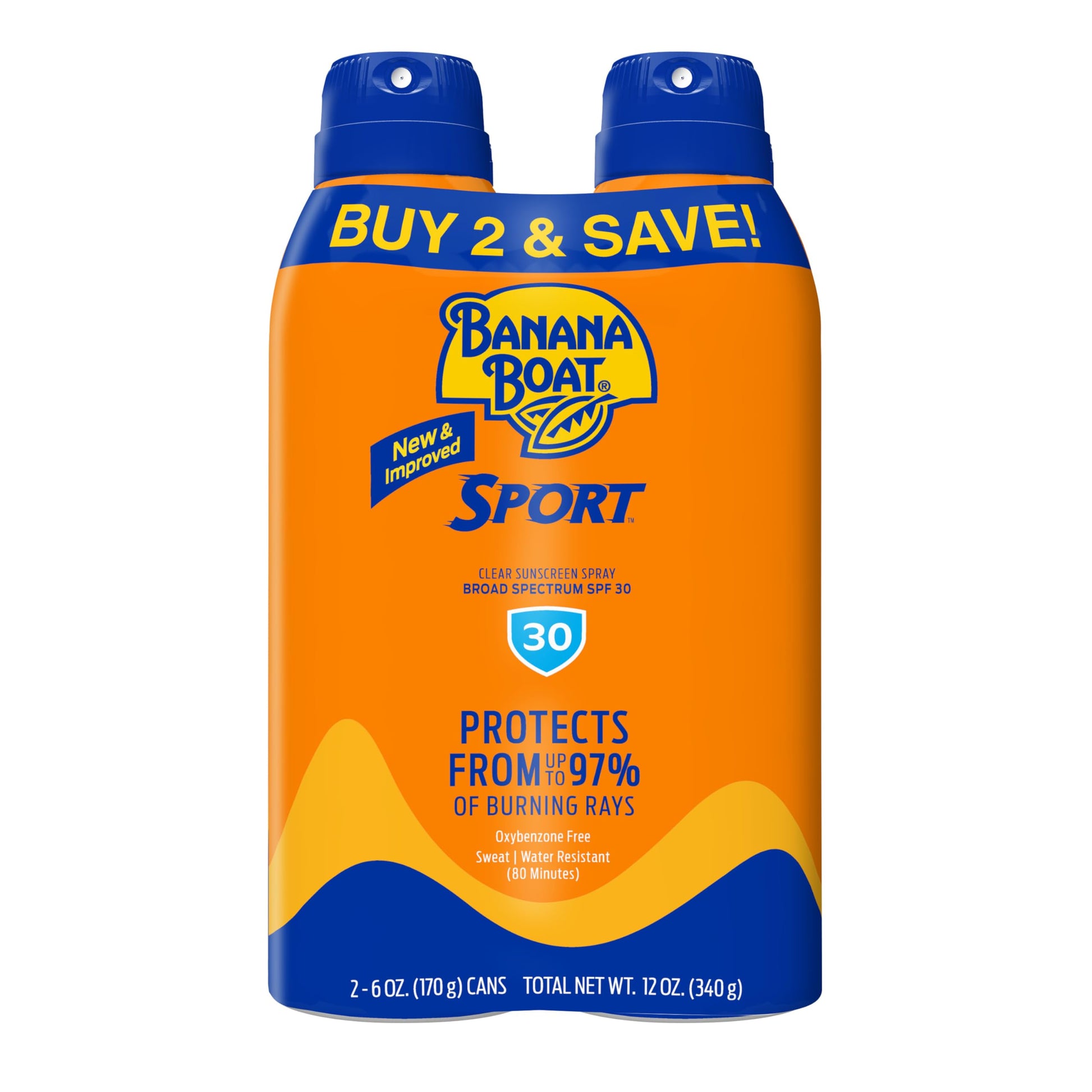 Banana Boat Sport SPF 30 Sunscreen Spray, 6 oz (2 Pack)