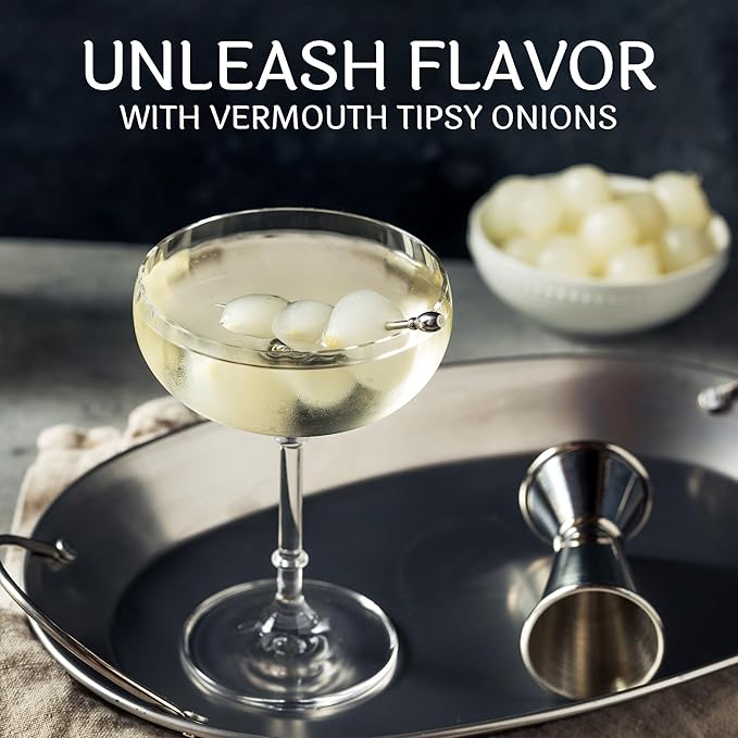 Sable & Rosenfeld Vermouth Tipsy Onions, 10.9 oz (Pack of 2), Gourmet Pickled Silverskin Cocktail Onions in Jar, Kosher, Gluten-Free Martini Garnish