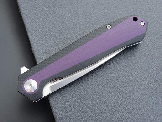Eafengrow EF964 Pocket Folding Knife G10 Handle D2 Blade EDC Tool Knife with Pocket Clip Fast Opening Ball Bearing Folder for Outdoor Camping Hiking (Purple)